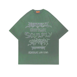 Épaule tombante personnalisée Vintage graphique vieilli coupe et coudre des patchs de broderie 100% coton imprimé coupe ample T-Shirt pour hommes - Product Image 4