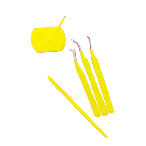 Juego de pinzas de extensión de pestañas de acero inoxidable con recubrimiento de polvo amarillo y logotipo personalizado con espejo para profesionales de la belleza - Product Image 1