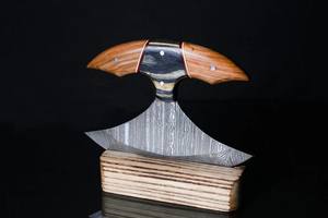 Damascus Steel Carbon Steel Alaskan Ulu <b>Knife</b> Wooden Stand Custom Forged <b>Slicing</b> Kitchen Handmade OEM Professional Ambidextrous - Product Image 4