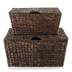 Boîte de rangement pliable en jacinthe d'eau avec couvercle, panier organisateur, boîtes de rangement de haute qualité - Product Image 3