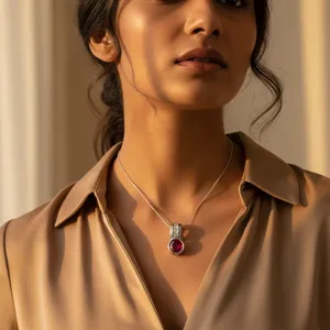 Collier pendentif en argent avec rubis rouge, pierre précieuse, chaîne en or rhodié, tendance, cadeau de mariage ou de fiançailles, avec zircon, diamant, perle - Product Image 3