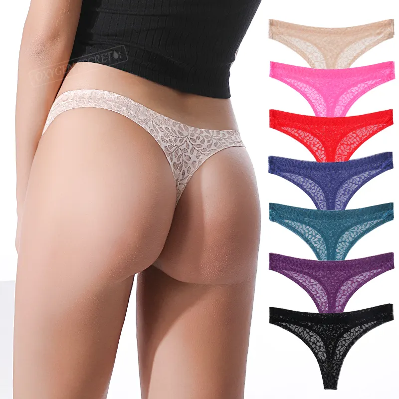 Bragas de tejido Jacquard sin costuras para mujer, Tanga, Bikini de encaje de seda de hielo, lencería, bragas sexi sin costuras