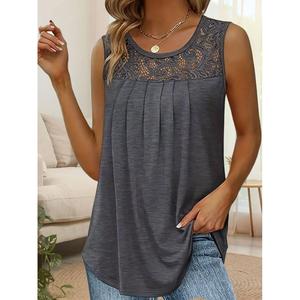 Blusa in pizzo viscosa senza maniche girocollo da donna