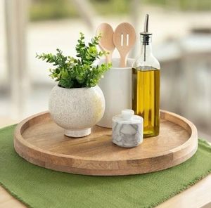 Elegante bandeja redonda de madera hecha a mano con estilo rústico utilizada para regalar, exhibir aperitivos, servir y decoración de bodas - Product Image 2