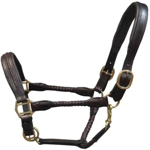 Licou de cheval en cuir rembourré robuste avec conception tressée à la main et double couture quincaillerie en laiton pour licou de course de chevaux - Product Image 2