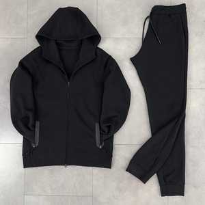 ชุดกีฬาแบบลำลองสำหรับฤดูใบไม้ร่วงของผู้หญิงเสื้อแจ็กเก็ตมีฮู้ดสีดำมีซิปกางเกงวิ่งออกกำลังกายระบายอากาศพิมพ์โลโก้แบบ2-in-1 - Product Image 1