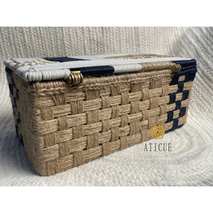 Handwoven 8x6 Inch <b>Jute</b> and Cotton Storage <b>Basket</b> with Lid Rattan Decorative Organizer for Living Room or Kitchen - Product Image 2