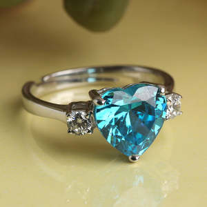 NOVAMART Fine Sky Blue Heart <b>Ring</b> for Women Girls-925 Sterling <b>Silver</b> Rhodium Plated <b>Adjustable</b> Band Swiss Zirconia Inlay Techno - Product Image 2