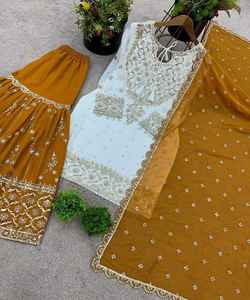 Rich Look Festive <b>wear</b> Collection georgette Yellow Color Special Occasion Fancy Indian <b>Women</b> <b>Wear</b> Wholesaler Price in Surat - Product Image 5