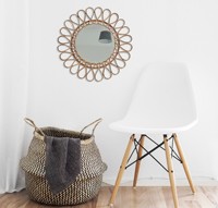 Miroirs muraux d'intérieur traditionnels de haute qualité en gros, finition naturelle, miroirs en bois clair avec cadre en rotin tressé