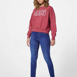 Haute qualité femmes col rond sweat coton polaire imprimé lavage à l'acide Technique tissu éponge brodé décontracté pour l'hiver - Product Image 6