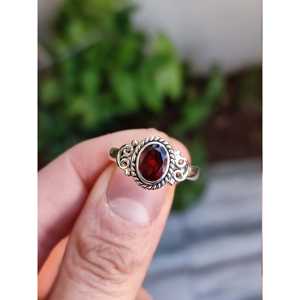 Handmade Sterling <b>Silver</b> Women's <b>Ring</b> with Genuine <b>Garnet</b> Fine Quality Inlay Gemstone Jewelry Gifts for Her - Product Image 3