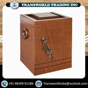 Wooden Cremation Urn 200 Cubic Inch Natural Finish Rose Design Adult Memorial <b>Ashes</b> Box Durable Custom Wholesale OEM - Product Image 2