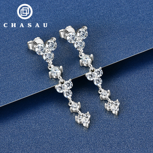 Joyería 925, Regalo, <span class=keywords><strong>Pendientes</strong></span> de <span class=keywords><strong>Plata</strong></span> de Ley 925 con <span class=keywords><strong>Cadena</strong></span> Larga y Borlas, <span class=keywords><strong>Pendientes</strong></span> Redondos de Moissanita de 4 mm para Mujer - Product Image 2