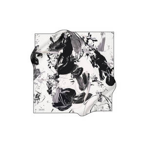 Black and White Polyester Square Scarf with Brush Pattern - Product Image 1
