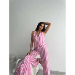 Veste en lin rayée rose pour femme, élégante, accessoire d'ensemble de costume - Product Image 3