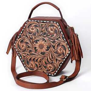 Direct From Factory Manufacturer Western Bohemian Design Floral Hand Tooled <b>Crossbody</b> Tote <b>Bag</b> with Zipper Closure Autumn - Product Image 1