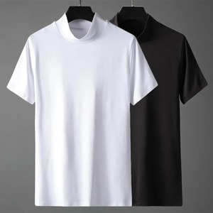 אופנה 2025 חלק אוברסייז של גברים חלק שרוול קצר turtleneck חולצות צבע אחיד רזה בסיס רזה חולצה שכבת בסיס