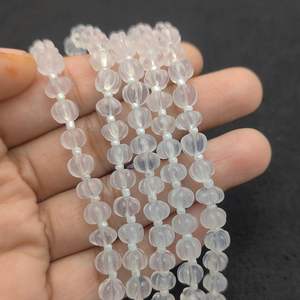 Perles de citrouille en pierre de 8 pouces de long à facettes en quartz de glace naturelle sculptée en pierres précieuses fournies d'Inde - Product Image 6