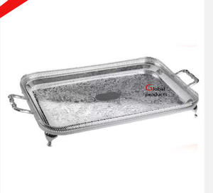 Plateau de service rond en acier inoxydable finition argent pour hôtel, restaurant et bar - Product Image 4