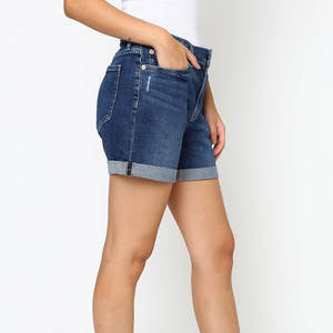 กางเกงยีนส์ขาสั้นสำหรับผู้หญิงกางเกงยีนส์ผ้าคอตตอนซักกลางสีทึบใหม่ - Product Image 3