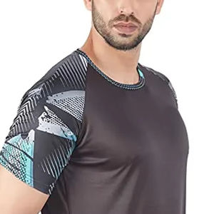 Camiseta de gimnasio para hombre al mejor precio, manga raglán de patrón sólido con diseño elegante de tela elástica de 240 gramos - Product Image 2