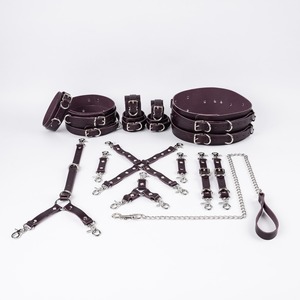 Ensemble de retenue BDSM 16 pièces de différentes couleurs et options de quincaillerie ceinture et menottes de cuisse BDSM-0017 en cuir de vachette véritable - Product Image 5