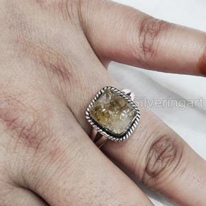 Joyería de piedra en bruto Anillo de mujer Piedra preciosa de citrino crudo natural Piedra NATAL DE NOVIEMBRE Anillo bohemio Fiesta Anillo de plata esterlina 925 - Product Image 2