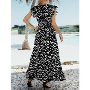 Đầm dài eo satin kiểu Âu Mỹ <span class=keywords><strong>BAIYA</strong></span> dành cho nữ, thiết kế thanh lịch, cổ chữ V xếp tầng, thích hợp cho mùa xuân hè, phong cách thường ngày, mẫu mới. - Product Image 2