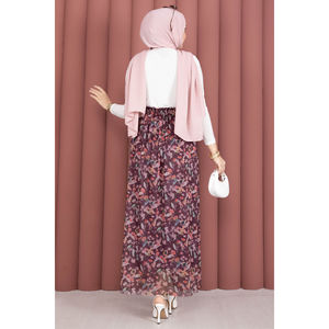 Plum Floral Tulle <b>Skirt</b> with <b>Elastic</b> Waist Digital Printed Cotton and Spandex Midi Pencil <b>Skirt</b> - Product Image 5