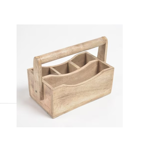 Decorative Caddy With Metal Handles Natural Wooden Caddy <b>Utensils</b> Holder Box for Hotel/Home/Restro Kitchenware Appliance - Product Image 5