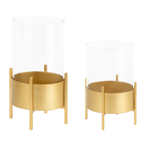 Bougeoir rond en aluminium de style américain Finition dorée 6X6X13 pouces Décoration intérieure de Noël pour hôtel et maison Éclairage durable fait main - Product Image 1