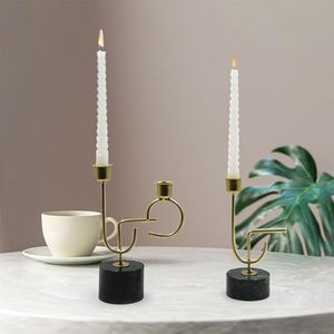 Bougeoirs décoratifs de mariage de table bon marché au design moderne Bougeoir de luxe en métal noir et or - Product Image 2