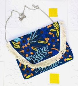 Bolso de Mano Exclusivo de Diseñador, Estilo Banjara Boho, Hecho a Mano, Ecológico, de Lona, con Correa de Cadena con Cuentas, Cierre de Solapa, para Mujer - Product Image 1