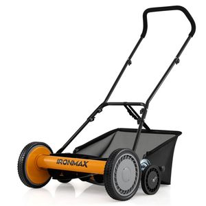 Industrial Grade 18-Inch Manual Walk-Behind Steel Lawn Mower 5 Blade Push Reel 4-<b>Level</b> Height Adjustment Orange Includes Grass - Product Image 4