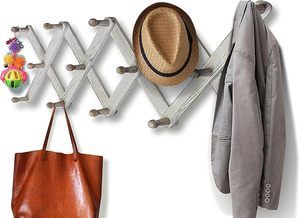 Handmade Vintage Wooden Coat <b>Rack</b> Wall Mounted Pine Wood Hooks Expanding Accordion Design for Clothing Hat Bag Storage in Rooms - Product Image 3