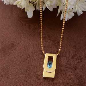 High Quality Minimalist Geometric Topaz <b>Necklace</b> Brass <b>Blue</b> Topaz Pendant Women 18k Gold Plated Dainty Jewelry Wholesale/OEM/ODM - Product Image 4