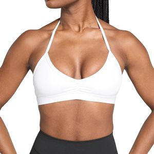 Women's Plus Size Simple <b>Halter</b> <b>Neck</b> <b>Sports</b> <b>Bra</b> Ruched Front Plunge V Open Back Yoga Gym Activewear Wirefree Light Support - Product Image 5