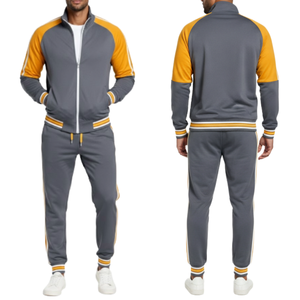 Chándal Personalizado para Hombre, Gris y Naranja, Manga Raglán, Chaqueta con Cierre Completo, Dos Piezas, Ropa Deportiva para Gimnasio y Entrenamiento, OEM - Product Image 3