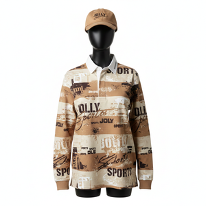 Chemise de rugby pour femmes en coton et polyester respirant beige-marron, style panneau, coupe décontractée, avec logo personnalisé - Product Image 6