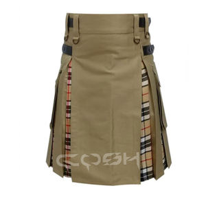 Kilt utilitaire hybride kaki pour hommes | Kilt moderne plissé en tartan avec poches cargo Fabricant du Pakistan - Product Image 2