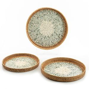 Bandejas de fregona de ratán artesanales, aperitivos de frutas secas que sirven bandeja de nácar de estilo lujoso - Product Image 3