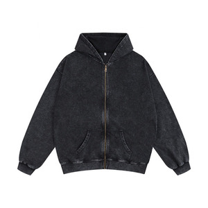 Sweat-shirt à capuche unisexe surdimensionné en molleton français lourd, délavé à l'acide, avec fermeture éclair, personnalisable, streetwear - Product Image 1
