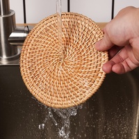 Ensemble de 6 sous-verres ronds en rotin écologiques classiques avec support pour boissons VINACRAFT Modèle Coaster Fabriqué à la main au Vietnam