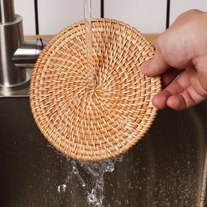 Juego de posavasos de ratán redondo ecológico clásico de 6 con soporte para bebidas-Hecho a mano en Vietnam - Product Image 5