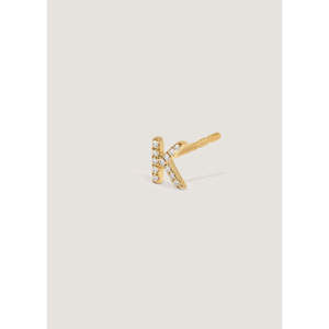 Boucles d'oreilles clous initiales en diamant, or 14K/18K, style vintage, blanc/jaune/rose, avec motif en forme de lettre - Product Image 5