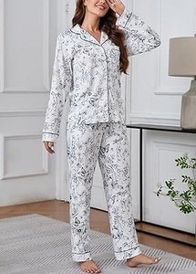 Nouvel arrivage – Ensemble pyjama d'été en coton pour femme, style mignon, haut à manches longues et pantalon long, col à revers – Vente en gros - Product Image 5