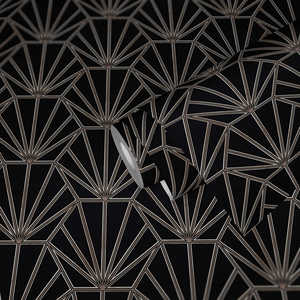 Papier peint en vinyle non tissé géométrique noir bronze blanc fabriqué en Allemagne - Résistant à la lumière pour salon cuisine - Product Image 1