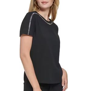 Respirant sur mesure hommes et femmes noir coupe décontractée strass imprimé t-shirts décontractés à vendre avec O cou par Boomer Sport - Product Image 1