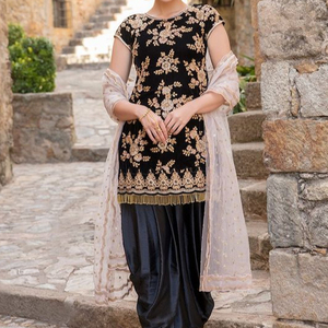 FULL EMBROIDERY ON SILK KURTA WITH SALWAR DRESS EMBELLISH WITH CRYSTAL GLASS BEADS,DABKA ,WORK for Party-WEAR/WEDDING @ 2022 - Product Image 1